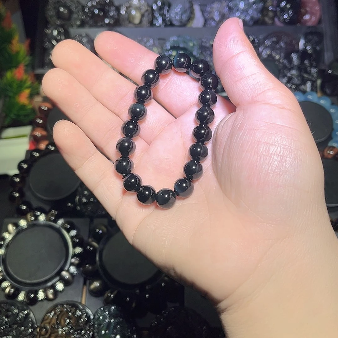 黑曜岩未镶嵌手串墨*彩曜石10m