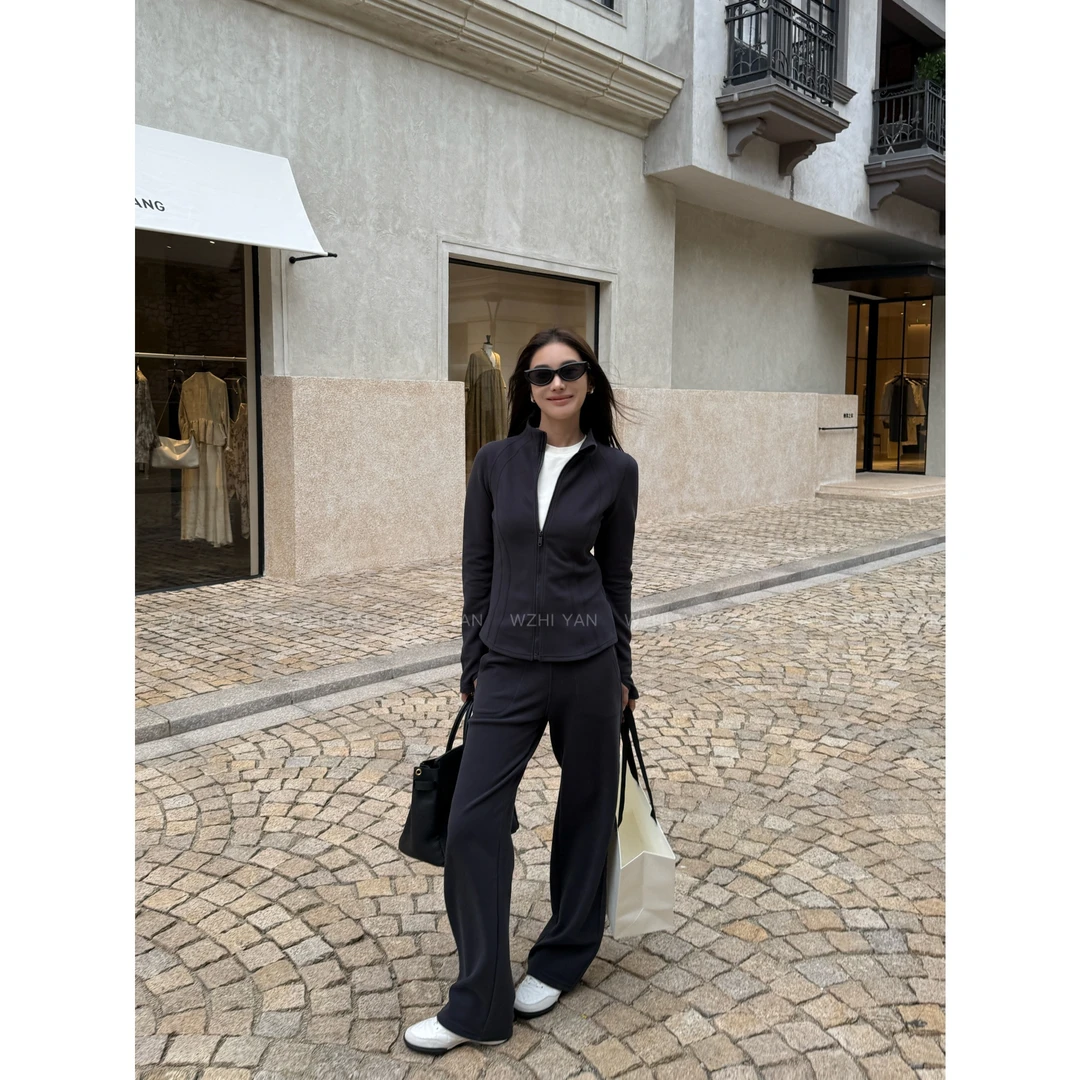 【南山幽】Y绒蛋白”极简百搭显瘦亲肤松紧腰头休闲卫裤25543