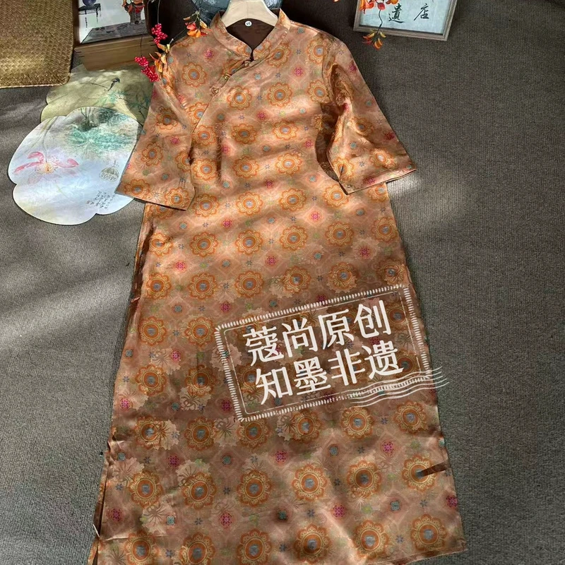 秋季新款新中式国风宽松显瘦小立领斜襟复古气质连衣裙
