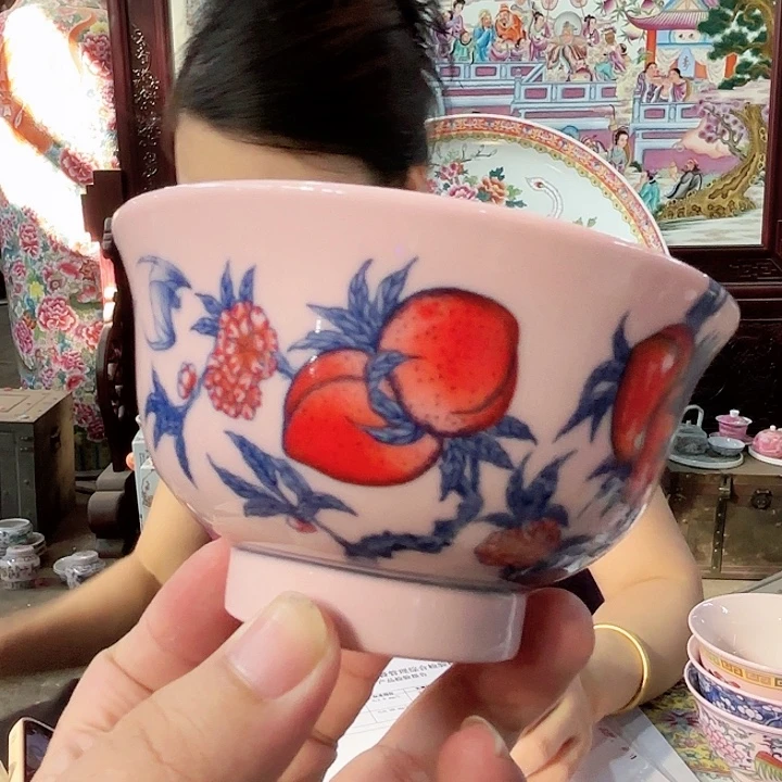 摆件景德镇高温陶瓷桃子画片红希希