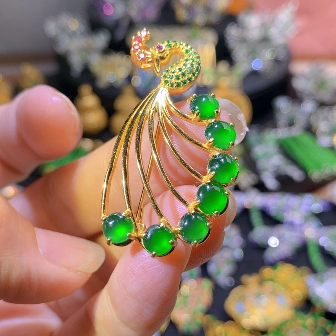 吊坠(不含链)银S925镶嵌翡翠