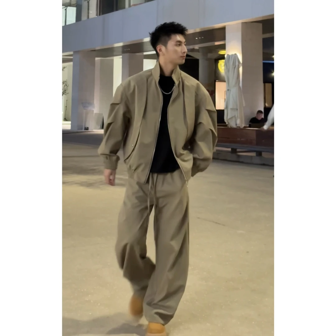 Aye早秋新款慵懒感男装百搭纯色潮流立领轻熟风极简风套装拼接