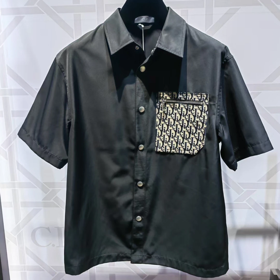 CD男士春夏老花口袋黑色短袖衬衫时尚百搭单品