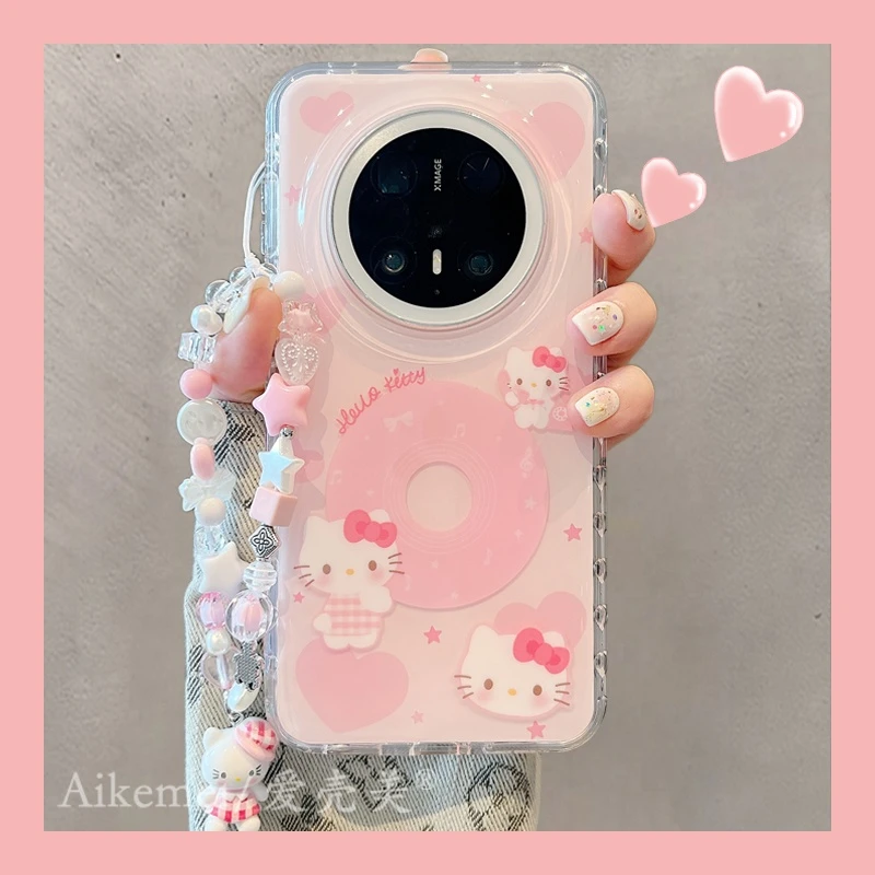 适用华为mate70pro+手机壳可爱卡通Mate60pro粉色唱片爱心Kitty猫