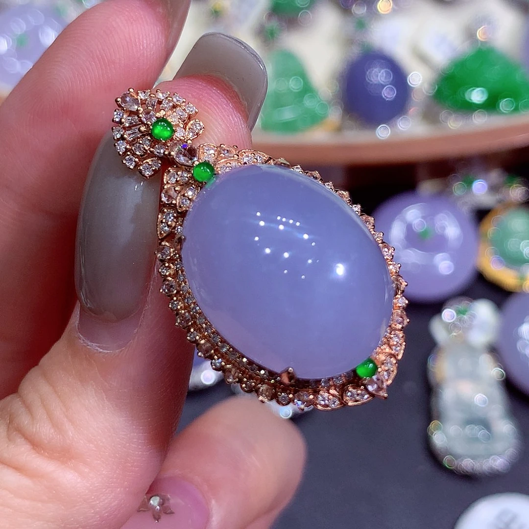 吊坠(不含链)18K金镶嵌翡翠