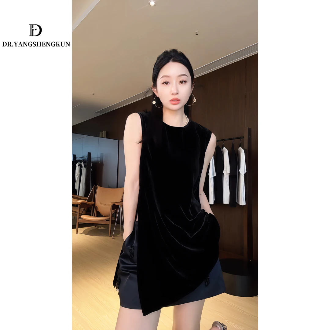 杨圣坤新品桑蚕丝丝绒无袖连衣裙千金清冷感贵系衣服L256717