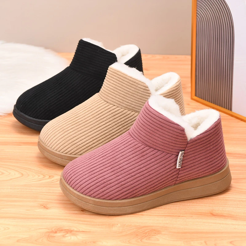 加绒加厚防寒女士棉鞋懒人保暖厚底中老年妈妈鞋
