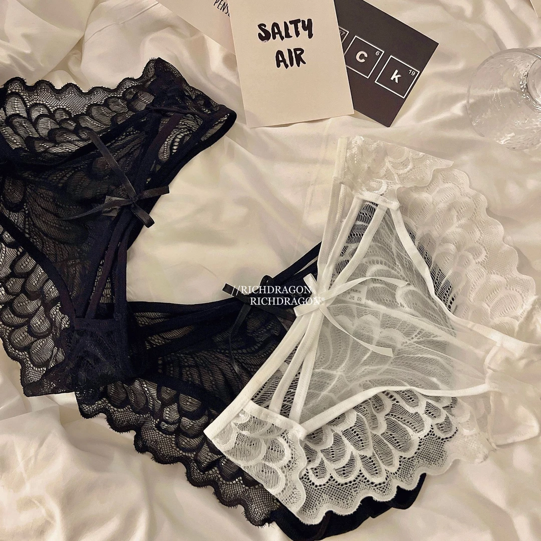 【两条装】性感蕾丝女士镂空蝴蝶结网纱好看舒适低腰交叉夏季薄款