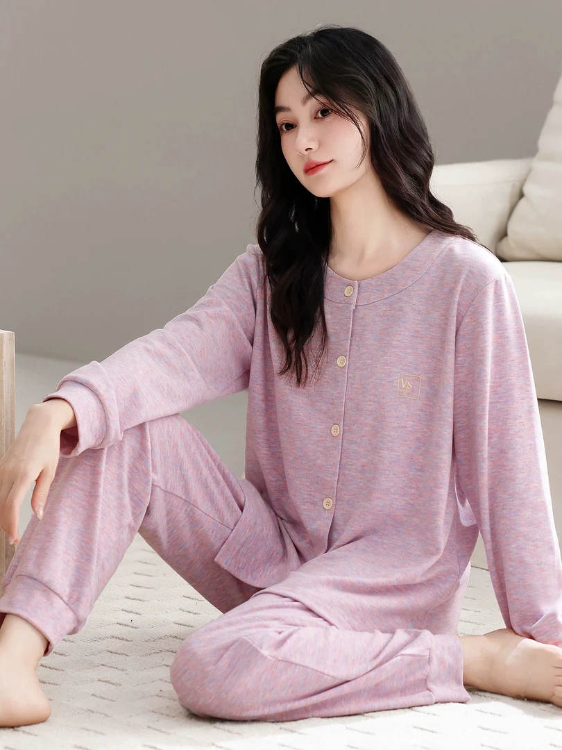 德绒睡衣女冬季加厚保暖长袖套装新款纯色秋冬款薄绒高级感家居服