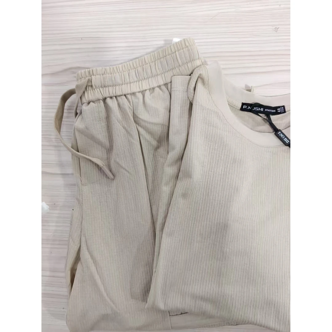 1980S夏季棉麻短袖+短裤套装圆领新款男士时尚百搭