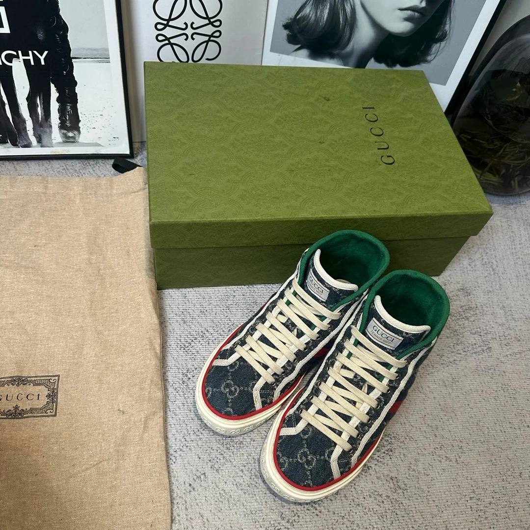 99新 GUCCI/古驰 葡萄籽奢潮/Gucci高腰牛仔满印老花板鞋/34
