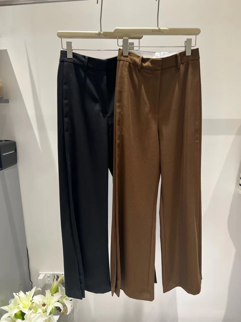 Z702深圳小众设计师泥料简约时尚垂感直筒阔腿西装裤