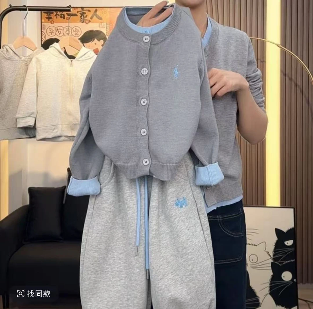 4901男女童时尚洋气潮流休闲百搭春秋季马球假两件毛衣开衫