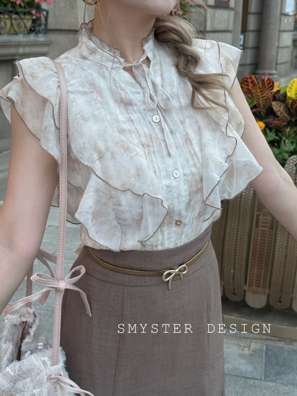 兔千金 恋如雨止 清楚系日系飞袖衬衫树莓甜美荷叶蕾丝蝴蝶结公主