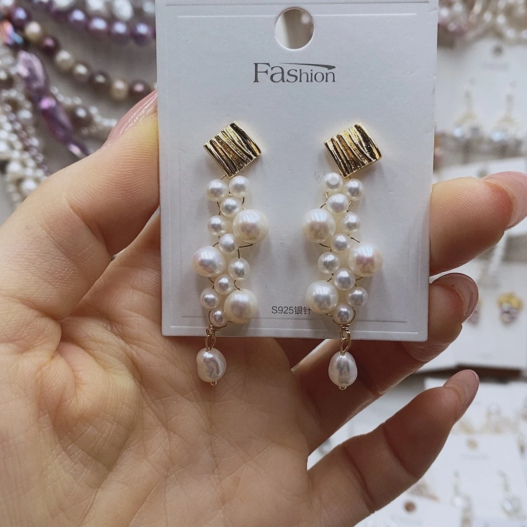 淡水珍珠耳饰银S925镶嵌