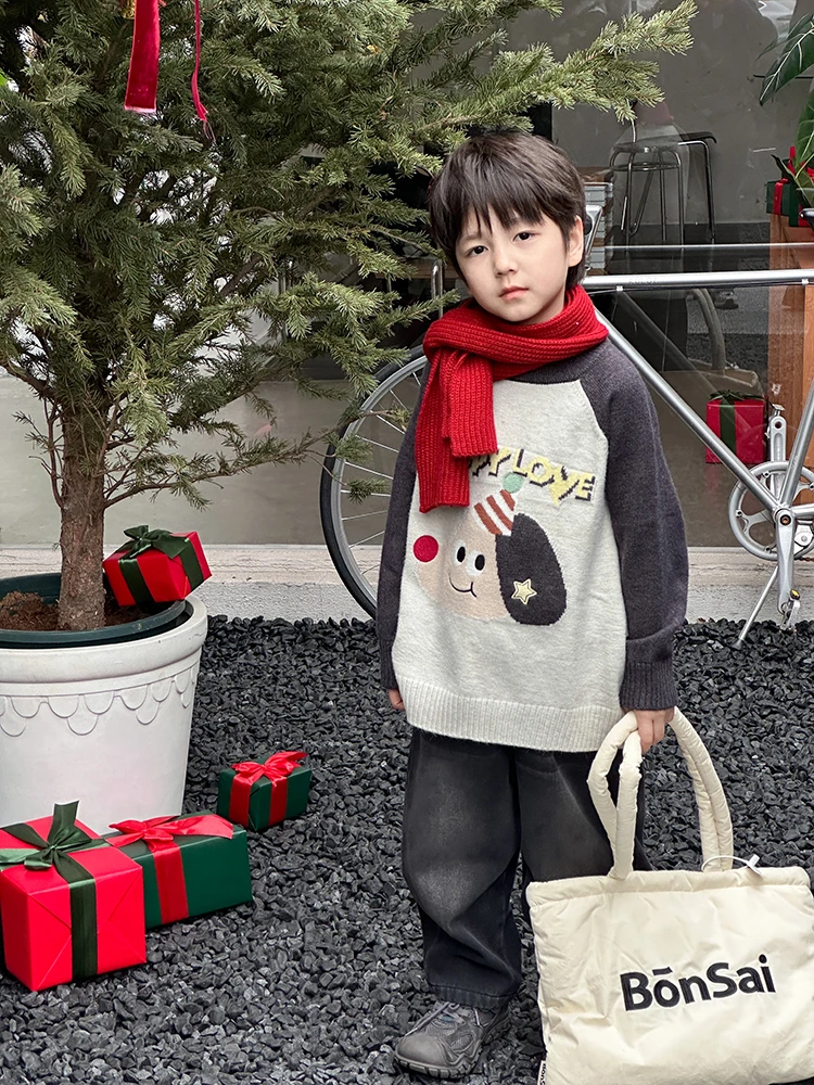 【现货】冬款男童安哥拉绒卡通插肩圣诞毛衣24B156