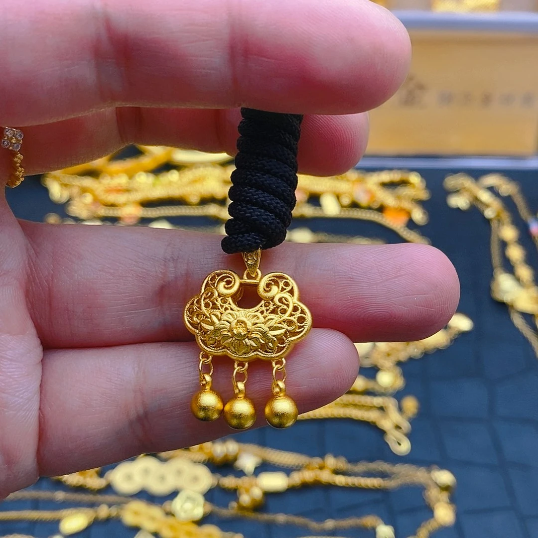 纯铜石英石牡丹花平安锁