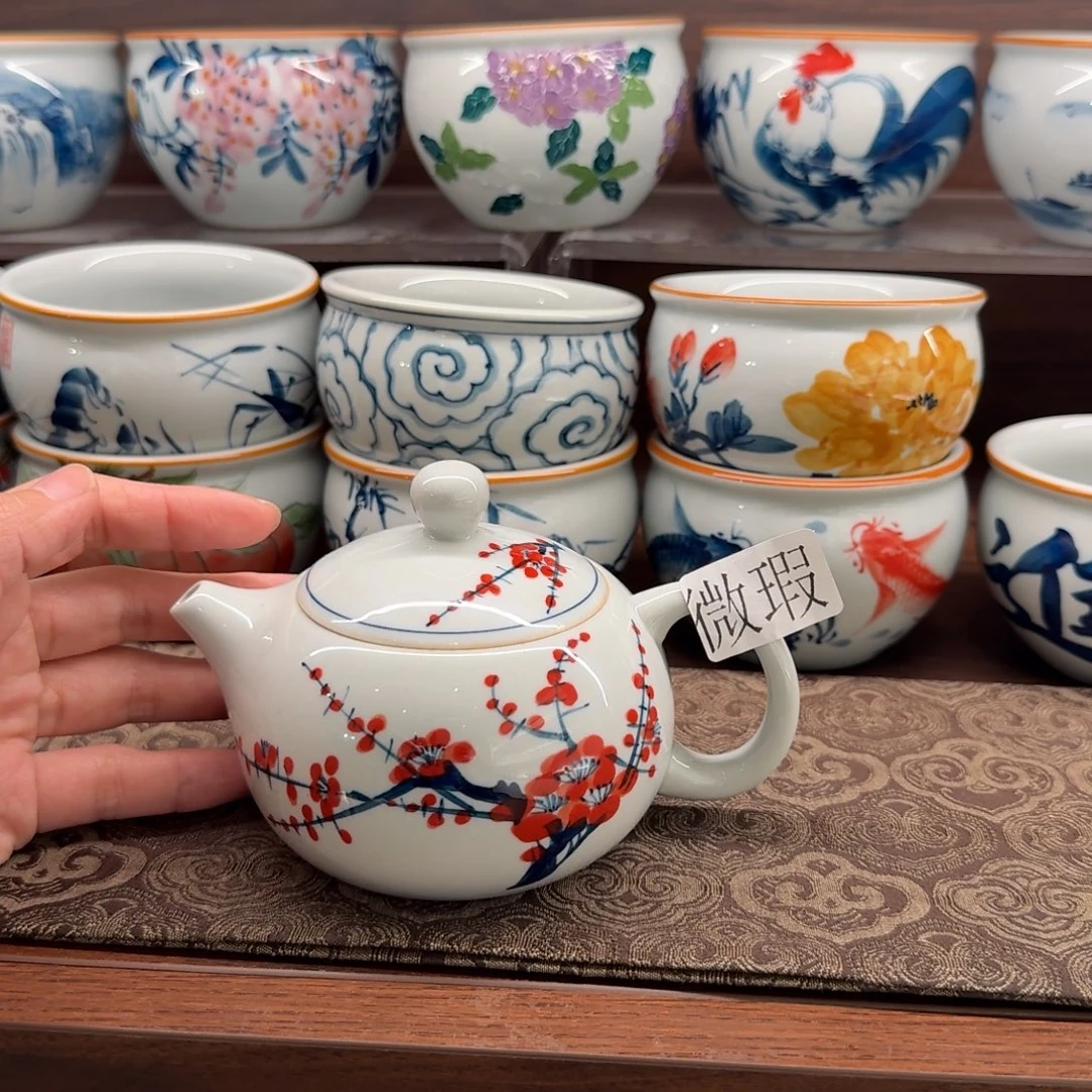 釉下手绘茶具微瑕