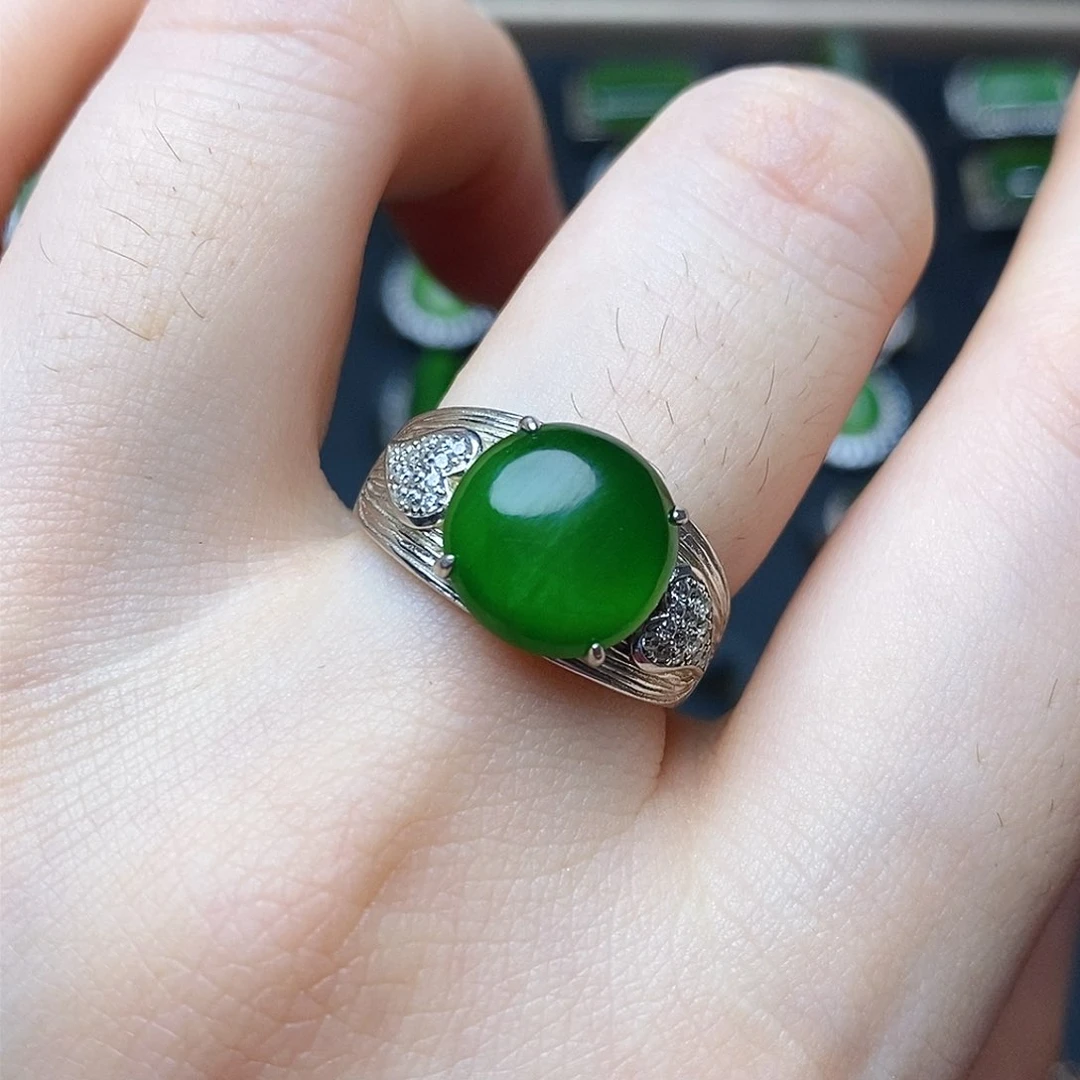 和田玉（碧玉）银S925镶嵌吊坠(不含链)戒指