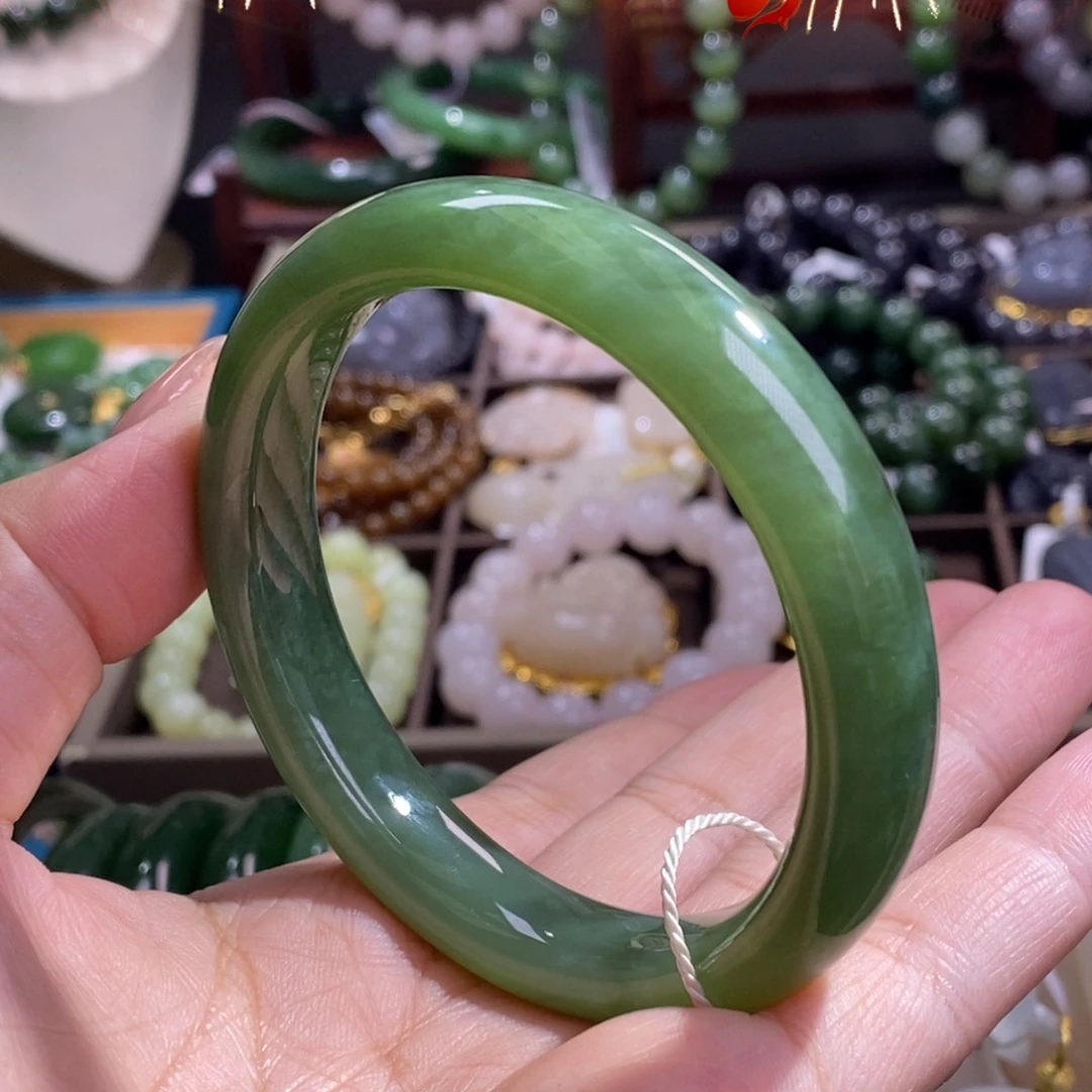 和田玉孤品清货老坑料碧玉猫眼手镯58未镶嵌