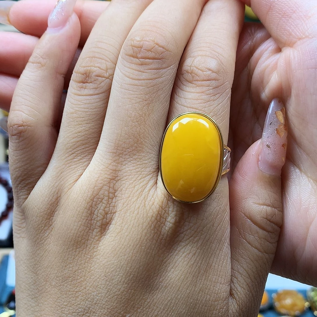 蜜蜡银S925镶嵌戒指戒指