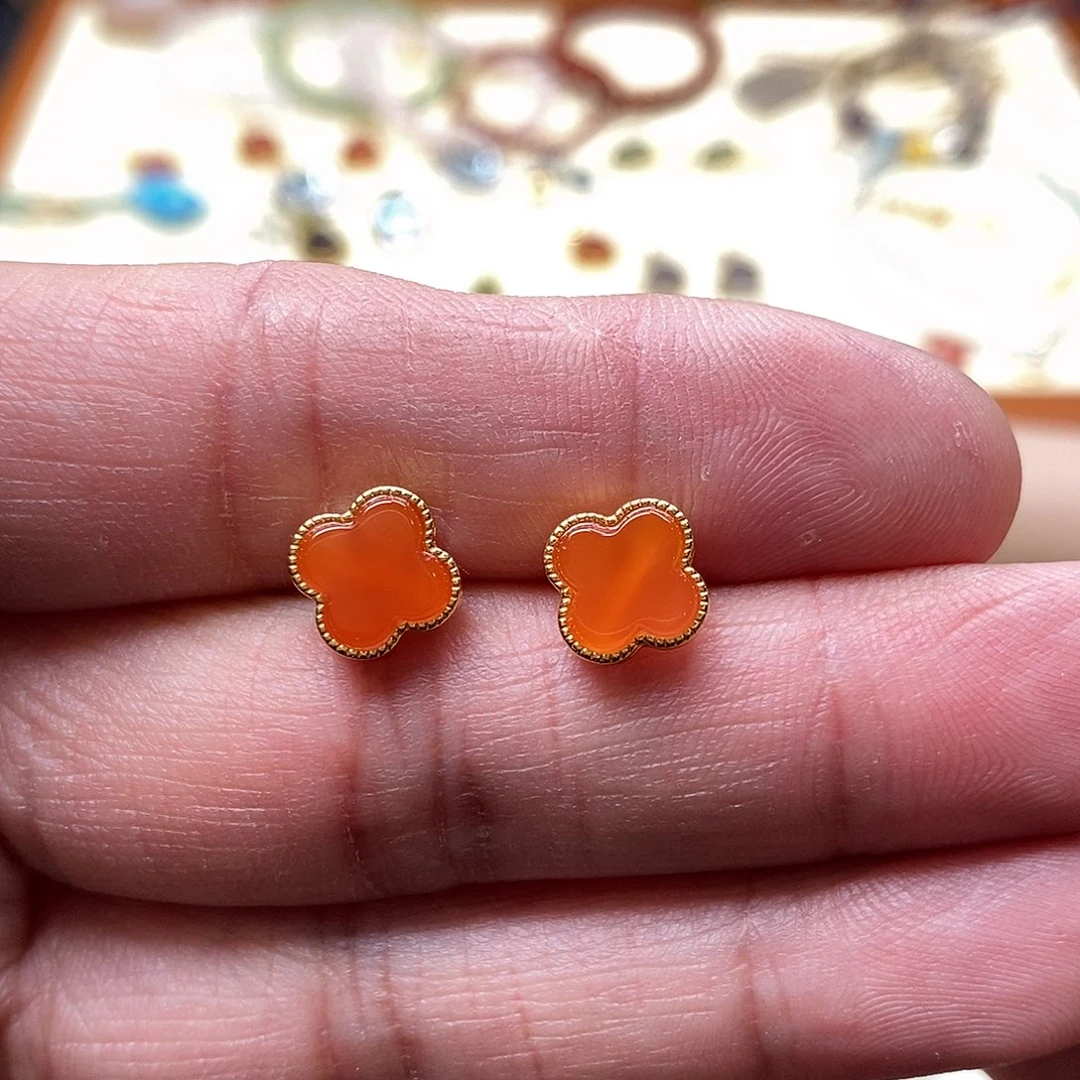 南红玛瑙耳饰银S925镶嵌只****亮