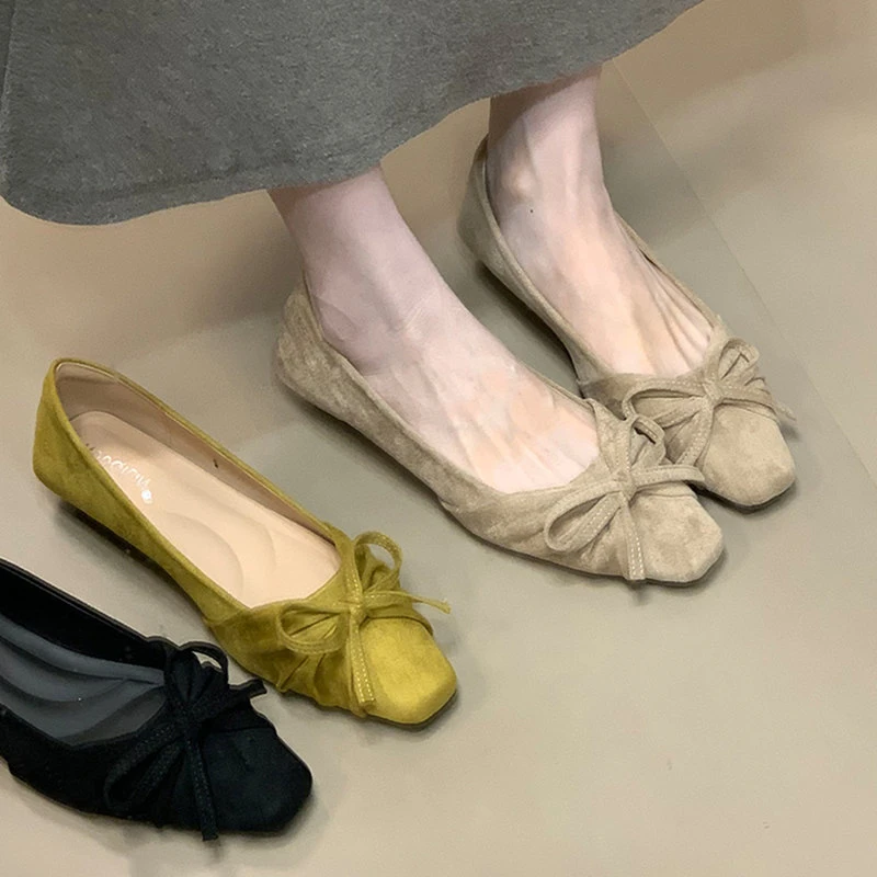 2025秋新款温柔风法式气质一脚蹬仙女风蝴蝶结单鞋女浅口通勤百搭