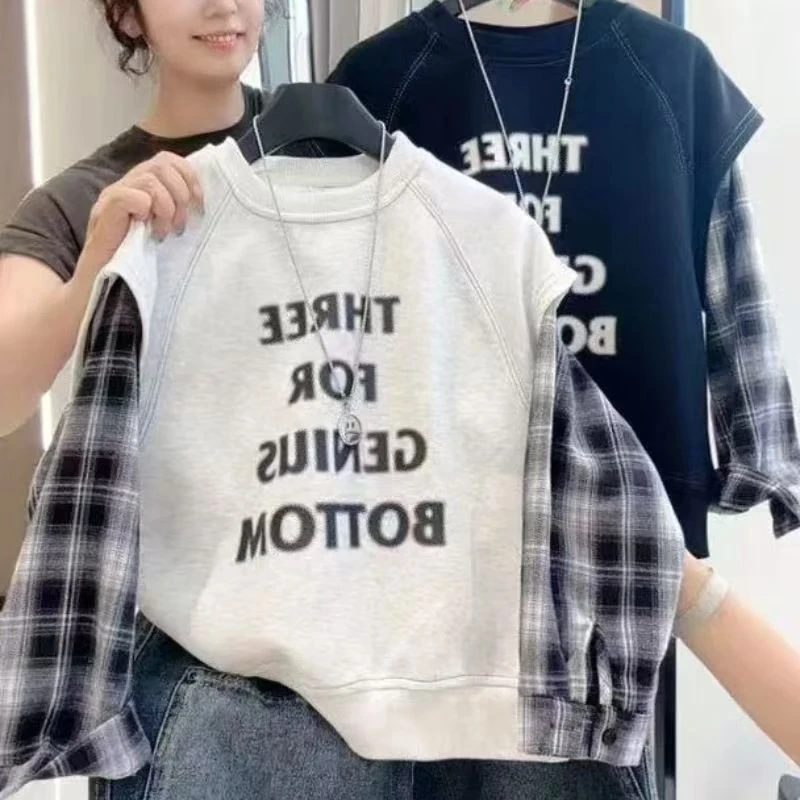 2025秋季儿童园领拼接假两件卫衣韩版潮酷百搭中大童帅气秋款长袖