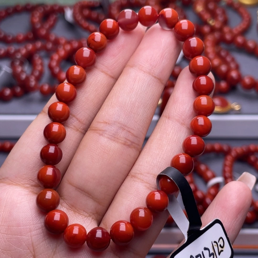 南红玛瑙未镶嵌其他原矿）高品7mm瓦西柿子满肉双色手串