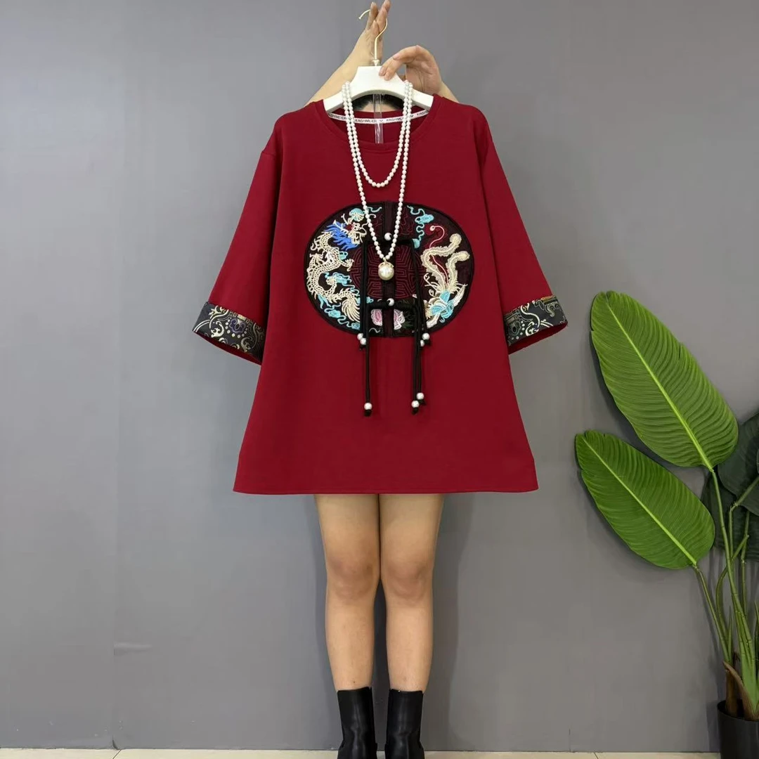 2025新款大码女装时尚洋气重工刺绣新中式遮肉大衫