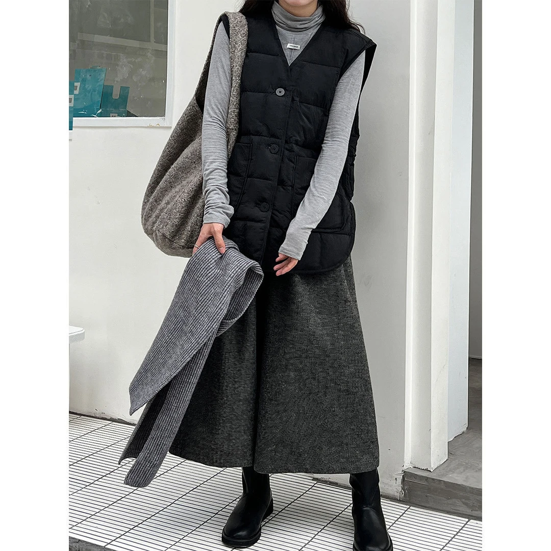 DUCURNO休闲V领马甲羽绒服女冬季2026新款时尚气质加厚保暖短外套