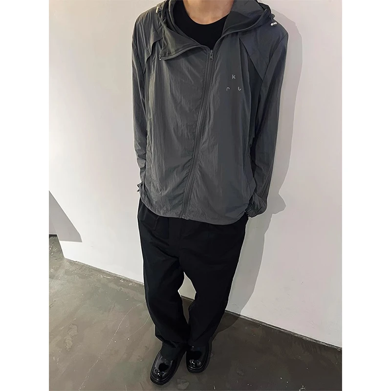 异形冰甲斜拉链防晒衣男夏季轻薄透气防紫外线防晒服连帽冰丝外套