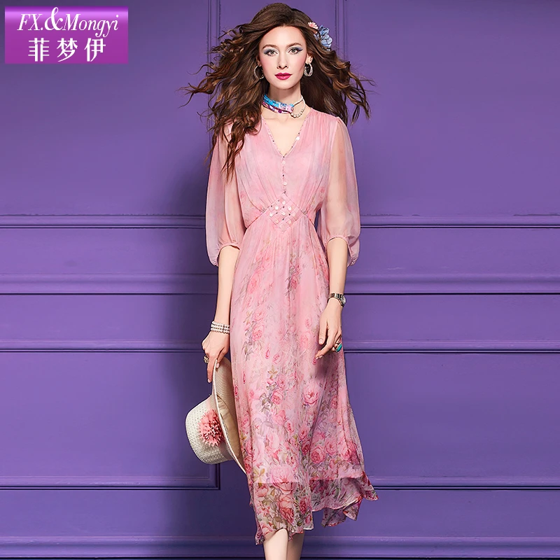 菲梦伊100%桑蚕丝新款时尚连衣裙64766