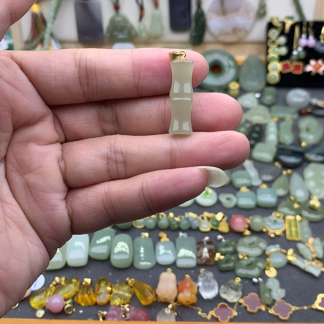 和田玉银S925镶嵌吊坠(不含链)