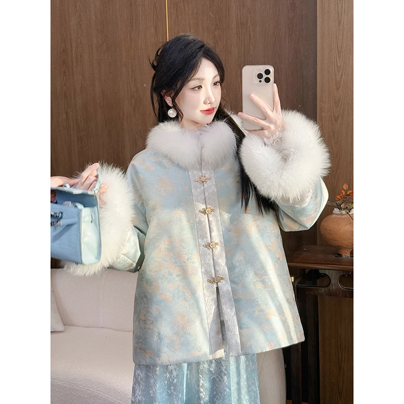 【晨曦专属】【落雪长安】中新中式汉服2024女冬时尚刺绣提花外套