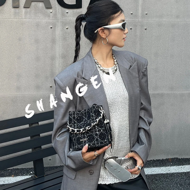 【尚恩CC】ZT-D7080-斑澜黑-18*12*18轻奢女士新款手提斜跨水桶包