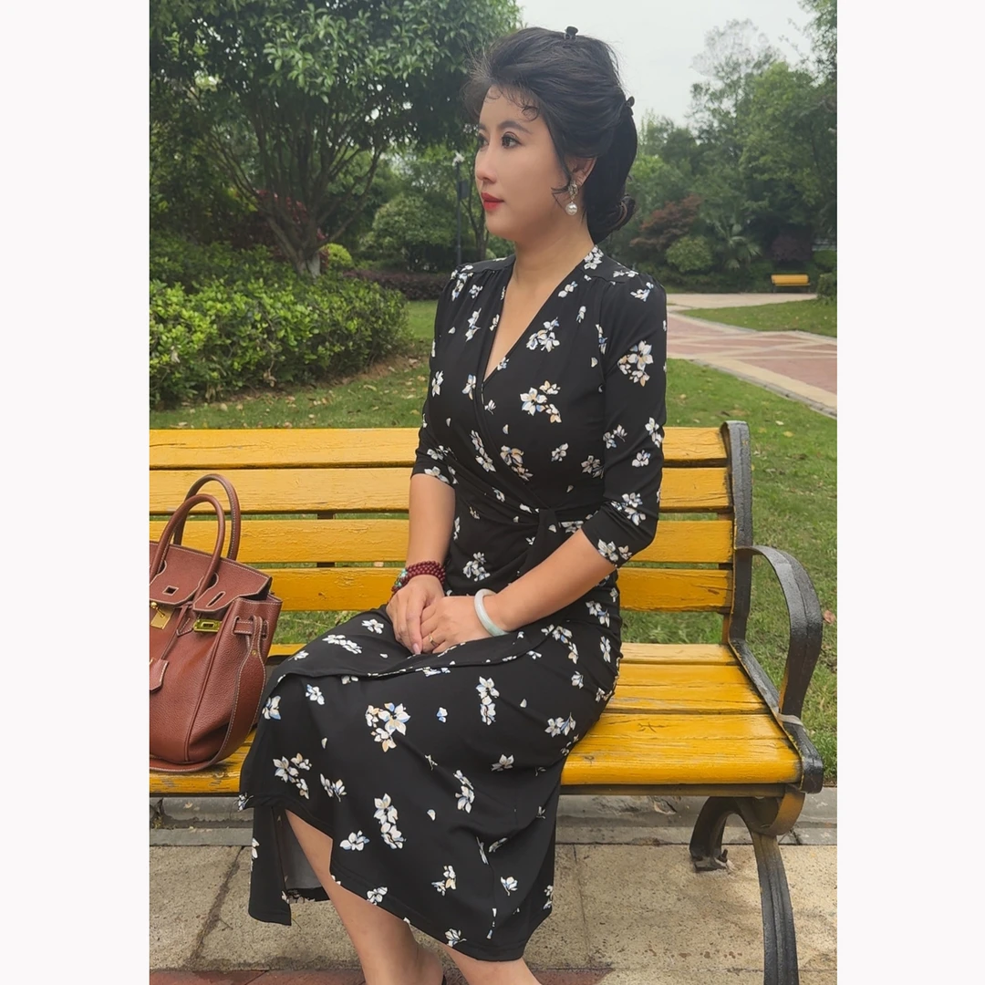 【主播甄选】轻奢名媛典雅高端定制印花连衣裙优雅设计时尚中长裙