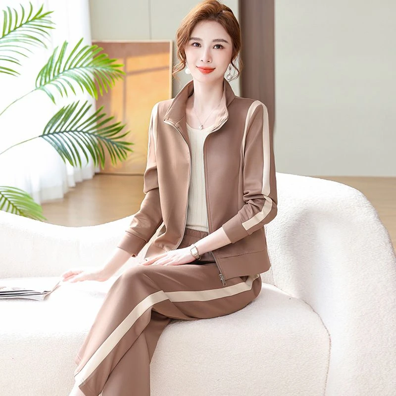 春秋两件套2025新款中年妈妈休闲新款运动服时尚套装洋气外套裤子