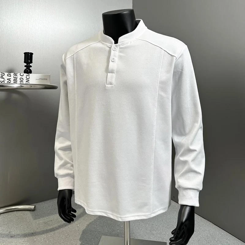 男秋冬卫衣潮牌打底衫美式正肩亨利领POLO衫解构拼接新款长袖