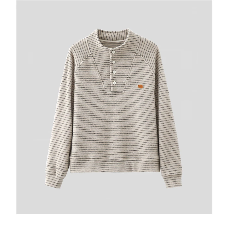 DP「百搭卫衣」2024加绒加厚冬季新款立领排扣条纹卫衣O-Q688