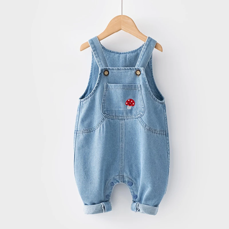 女宝背带裤春秋可爱婴儿牛仔连体裤按扣裆0-3岁宝宝裤子春季6582