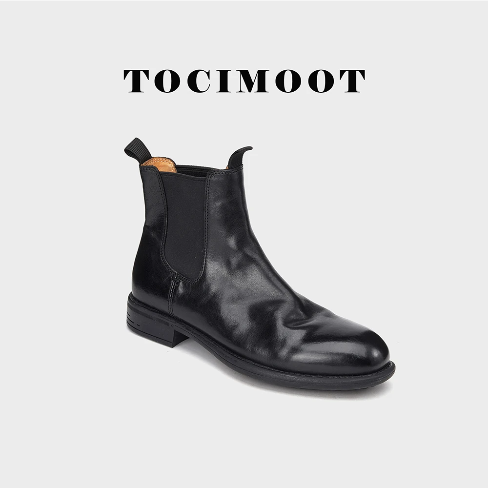 TOCIMOOT/女靴切尔西靴时尚真皮厚底瘦瘦靴黑色