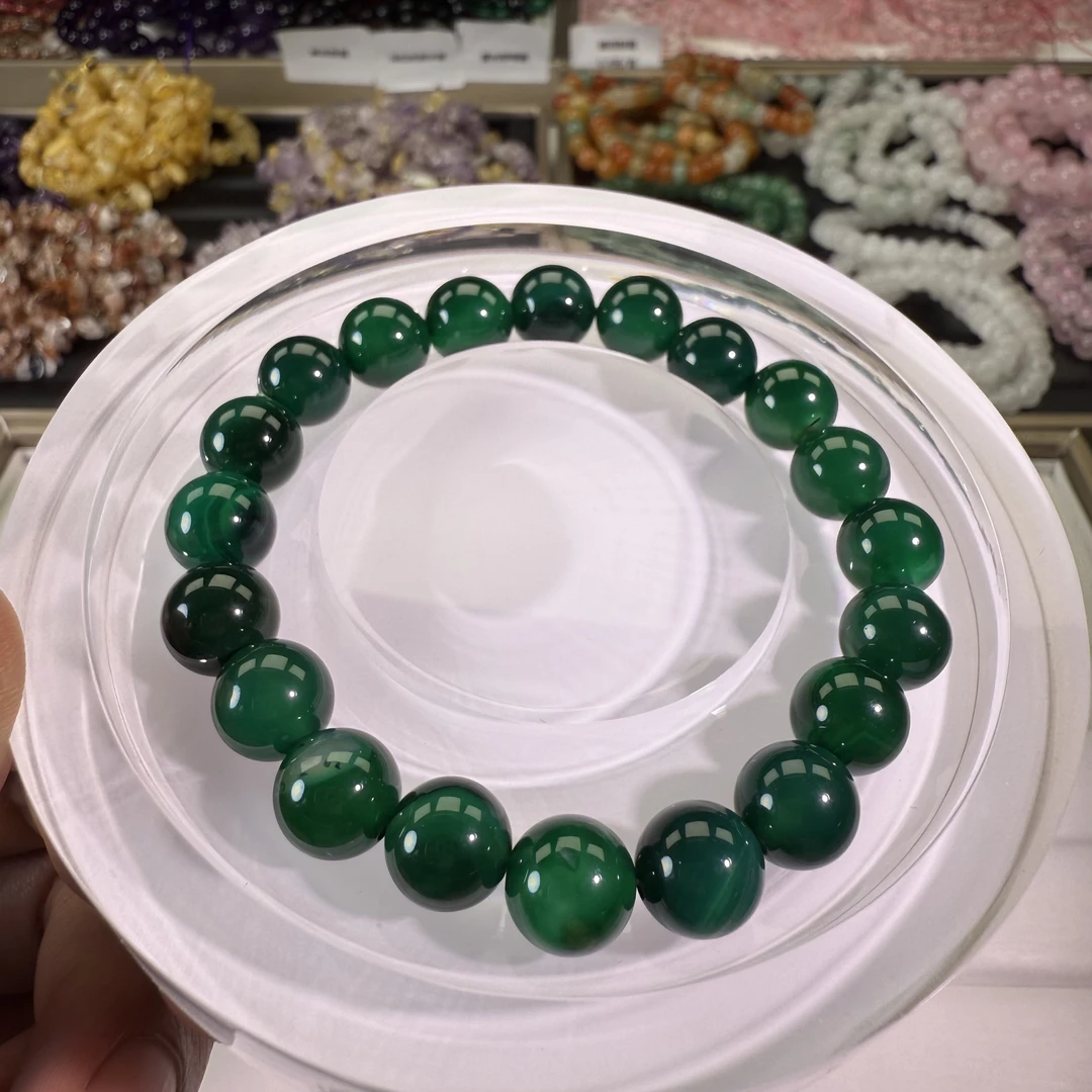 玲珠 天然玛瑙单圈手链绿玛瑙 10+mm手串简约时尚百搭送礼女手链