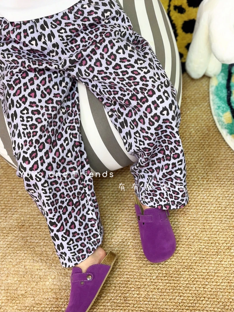 有有家·巨巨巨洋气儿童春款百搭时尚休闲幼儿园紫色豹纹直筒裤