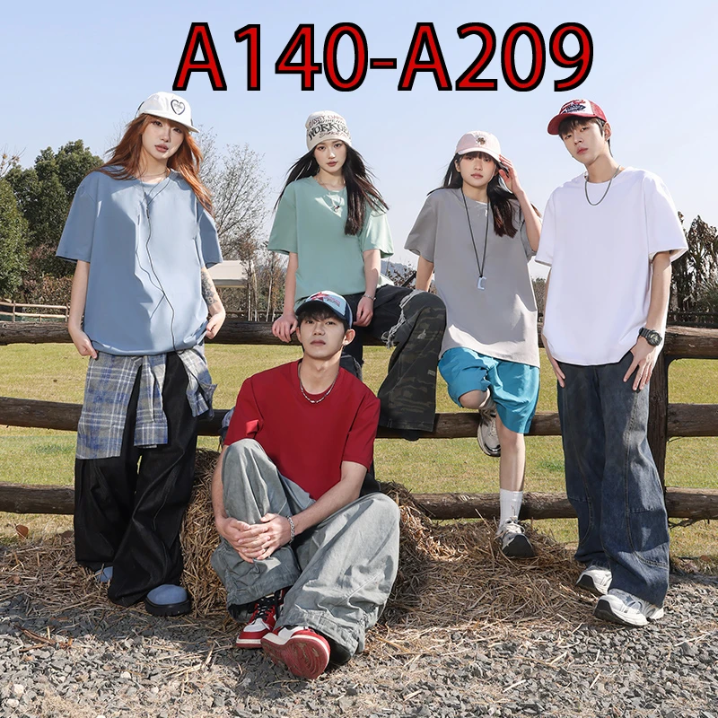 A140-A209【重磅300G】美式潮牌T恤t恤打底衫短袖男女情侣圆领上衣