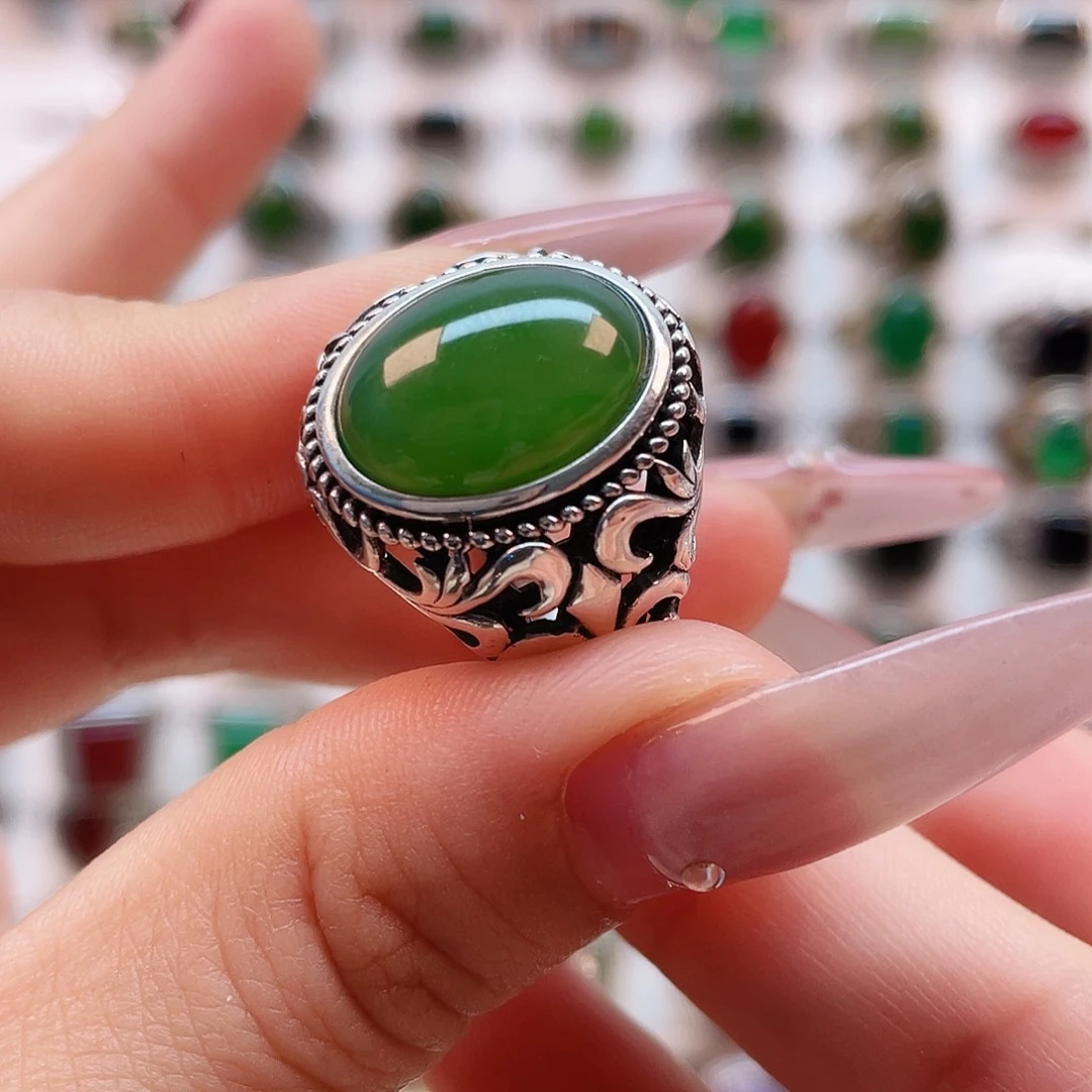 和田玉戒指银S925镶嵌