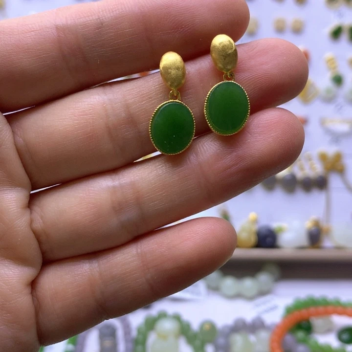 和田玉银S925镶嵌耳饰