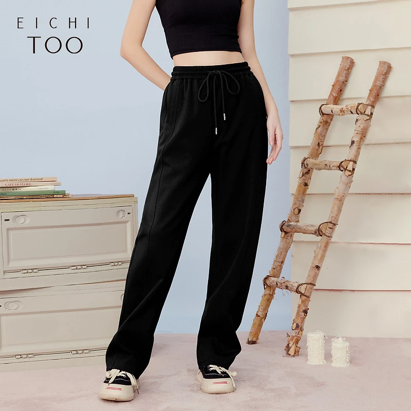 爱居兔春季新款经典百搭纯黑色哈伦裤休闲裤EKCAJ1P008A