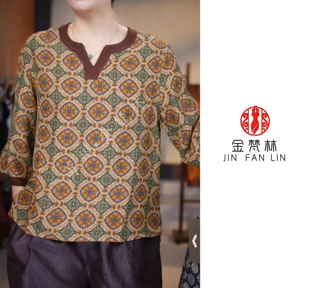 【金韵宝相】双面穿新中式国风冠乐绉提花宝相花V领七分袖上衣秋季