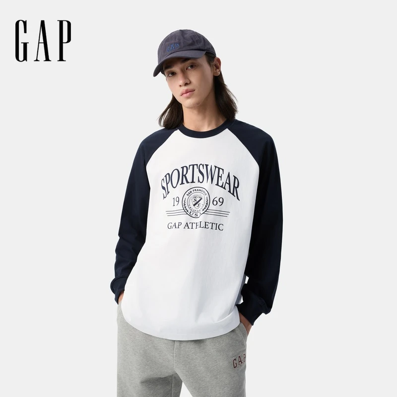 Gap男女装2025春季新款纯棉印花logo插肩百搭t恤美式校园风723839